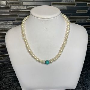 Pearl-like Beaded Turquoise Accent Necklace